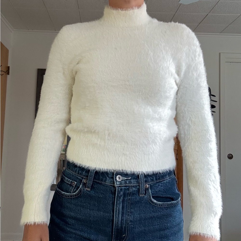 Express Cream Fuzzy Sweater